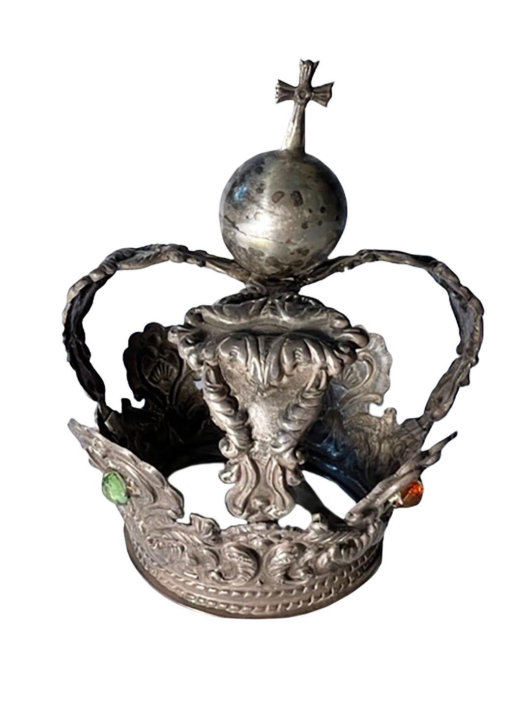Peruvian Silver Crown with Colored Jewels For Sale
