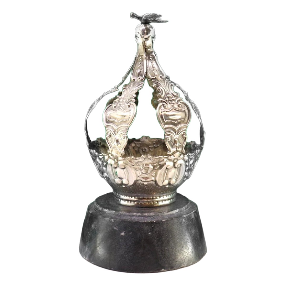 Silver crown with palmettes and cutouts, topped with Holy Spirit dove im Angebot