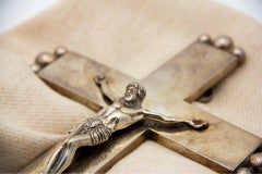 Silver crucifix with applied balls and suspension ring