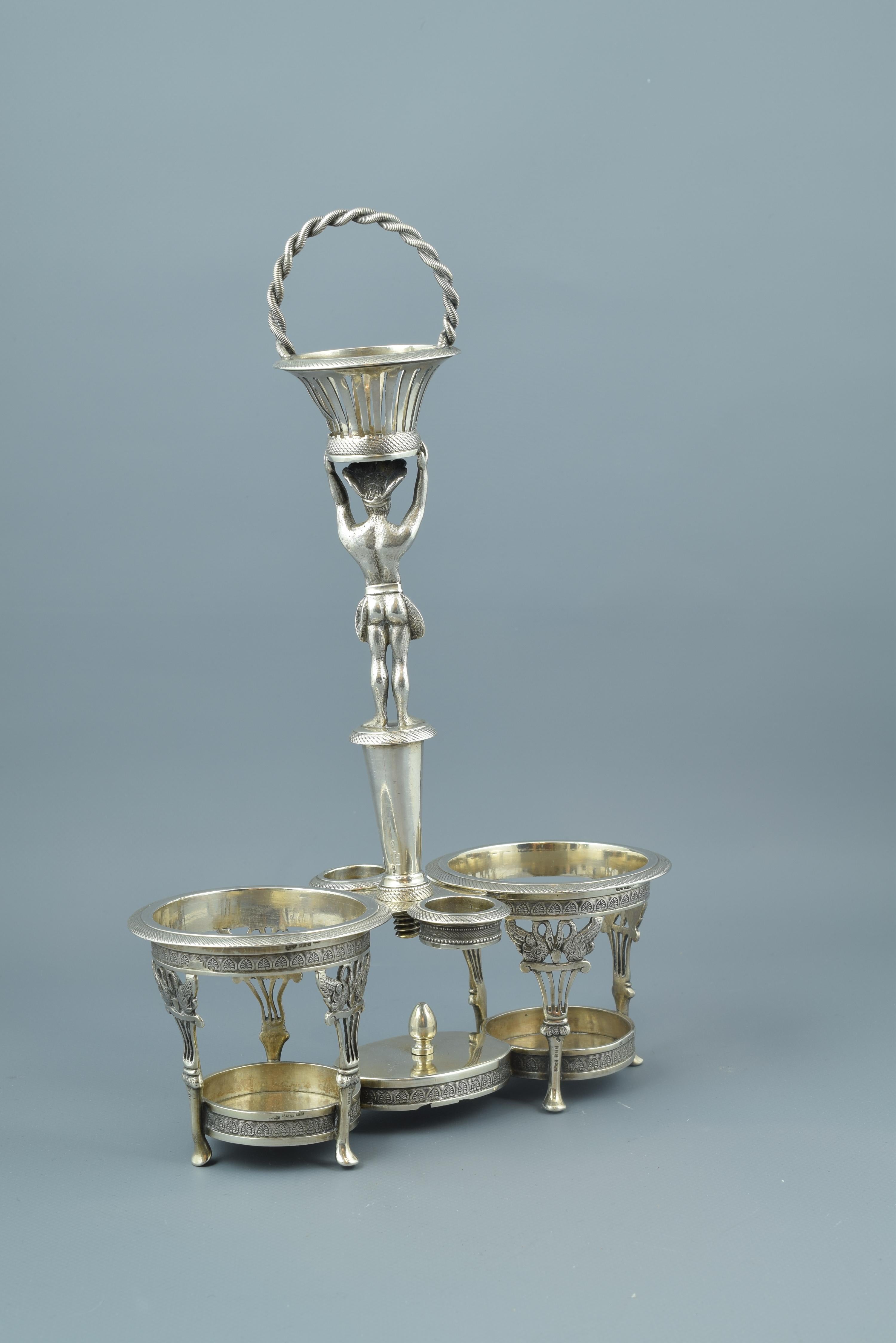 Neoclassical Silver Cruet Stand, Santander, Spain, 19th Century For Sale