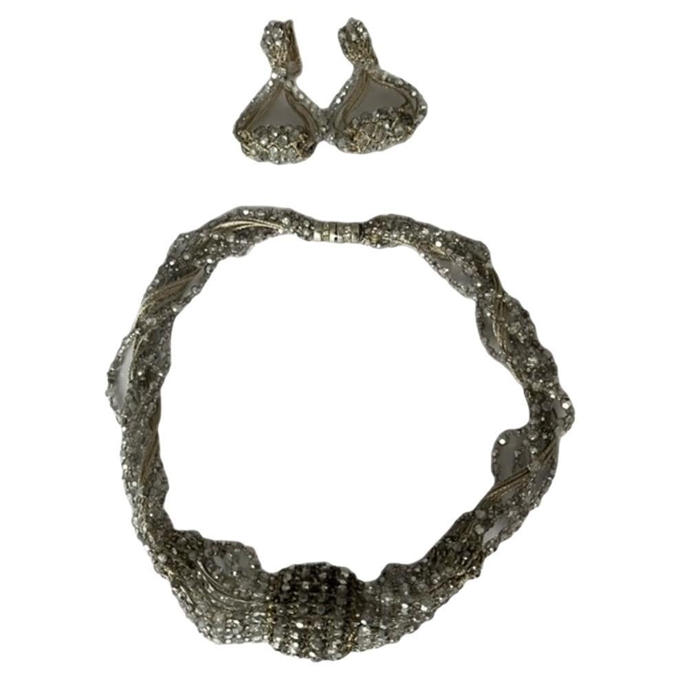 Set di orecchini e collane con perline in cristallo d'argento di Daniel Swarovski in vendita