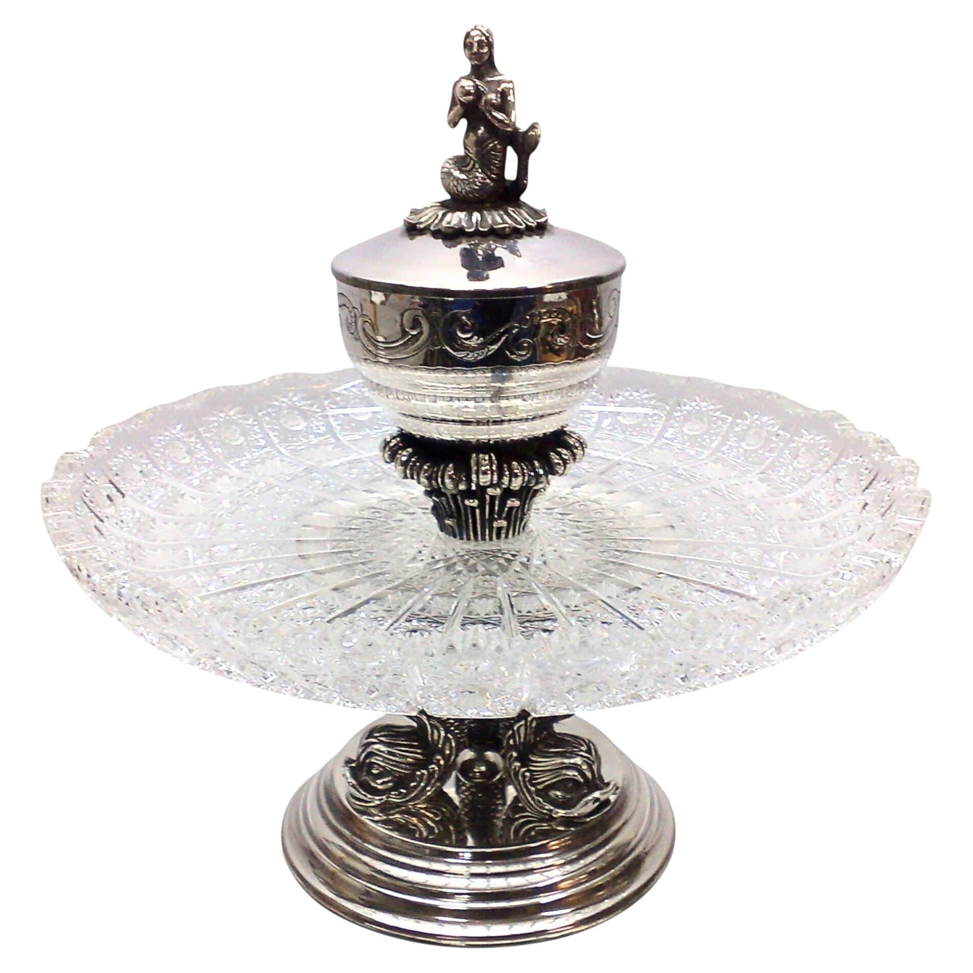 Silver 
Crystal Mermaid Caviar Server “Enchantress of the Sea” For Sale