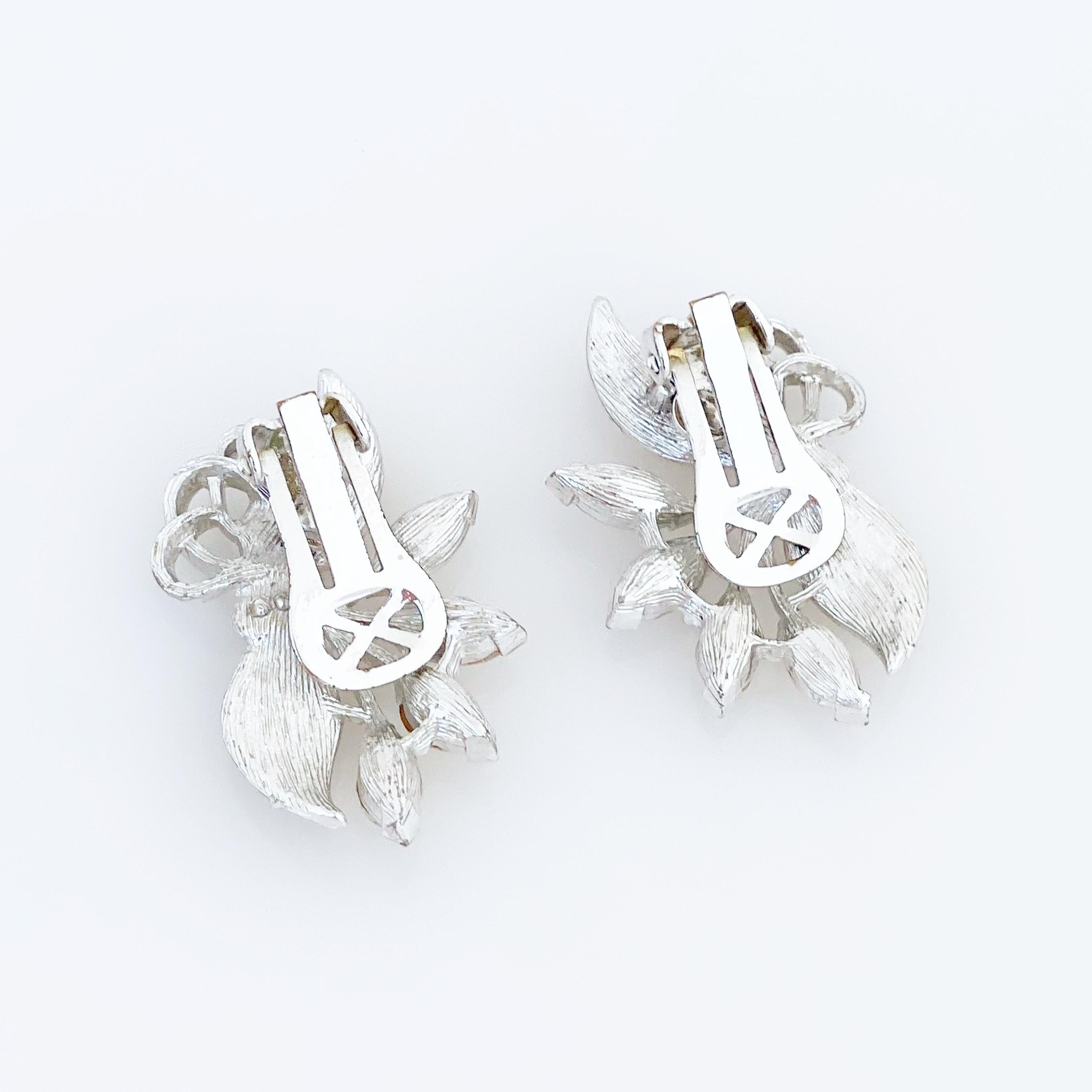 Modern Silver Crystal Rhinestone Cocktail Statement Earrings, 1950s