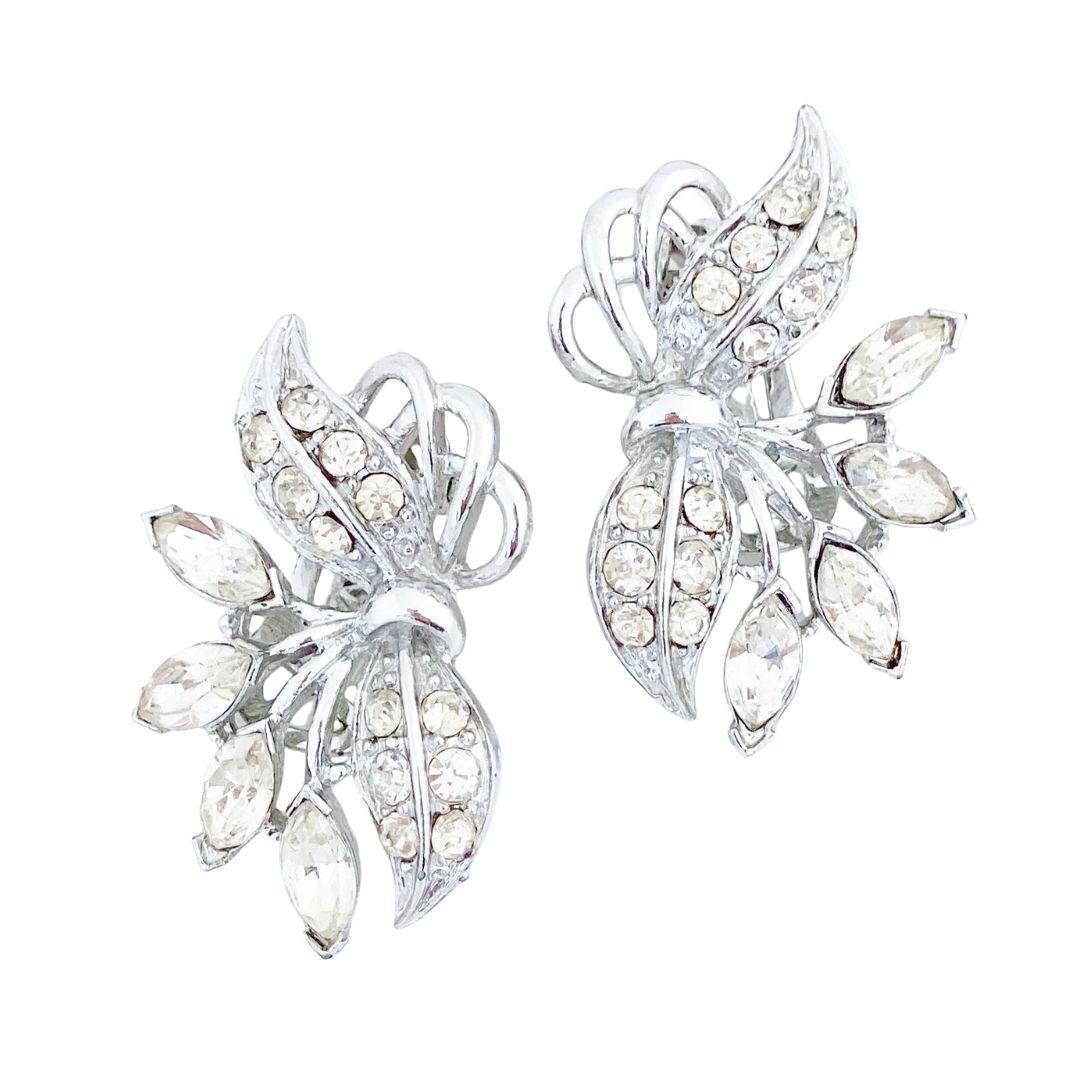 Silver Crystal Rhinestone Cocktail Statement Earrings, 1950s