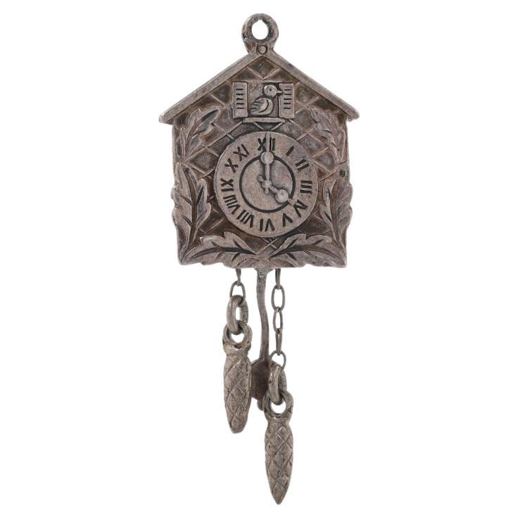 Silver Cuckoo Clock Pendant - 800 Pendulum & Weights Move For Sale