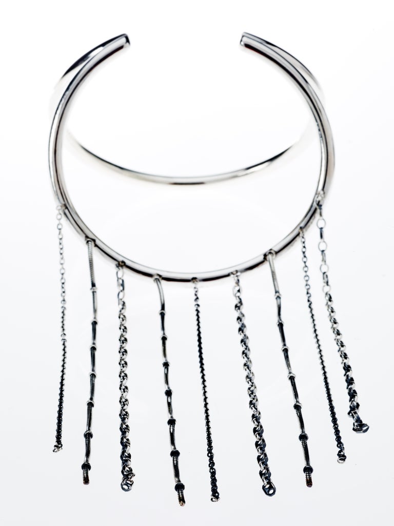 Sterling Silver Arm Cuff Bracelet Bangle Italian Chains Statement J