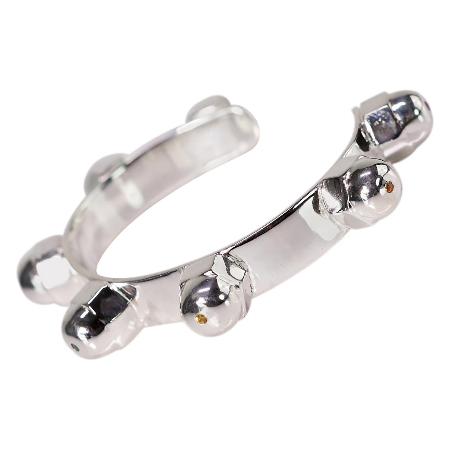 Chakra Cuff Silver Studded Bracelet 7 Chakra Healing Emerald Sapphire
