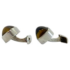 Vintage Silver Cufflinks by Elis Kauppi for Kupittaan Kulta, Finland, Tiger Eye Stone