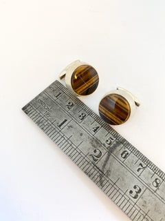 Silver Cufflinks, Finland, Tiger Eye Stone, 1965