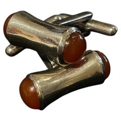 Silver Cufflinks with Cabochon Terminals, 925‰, Mid-20th Century