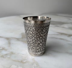 Silver cup from Sri Lanka, richly worked with arabesque decoration