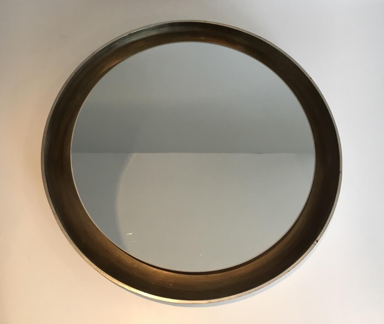 Silver Curved Wood Mirror, circa 1950 For Sale 3