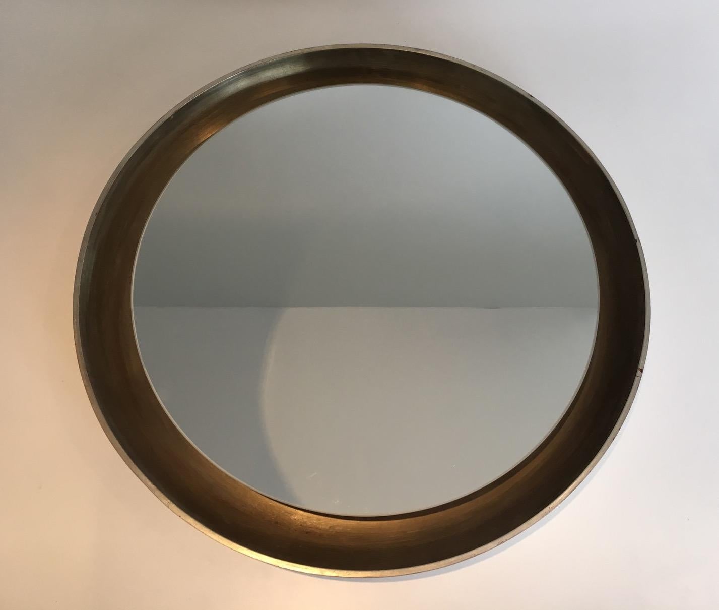 French Silver Curved Wood Mirror, circa 1950 For Sale