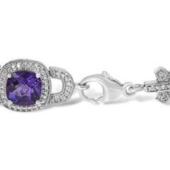 Silber Cushion-Cut lila Amethyst & Diamant Vintage Halo Link-Armband