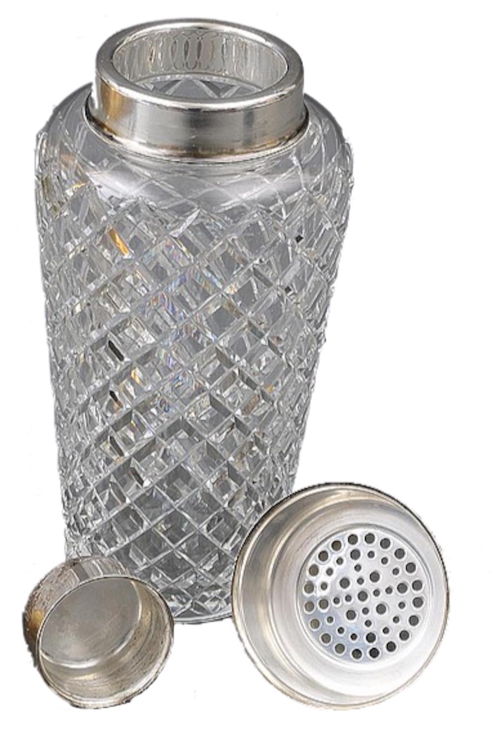 20th Century Silver Cut Glass Cocktail Shaker