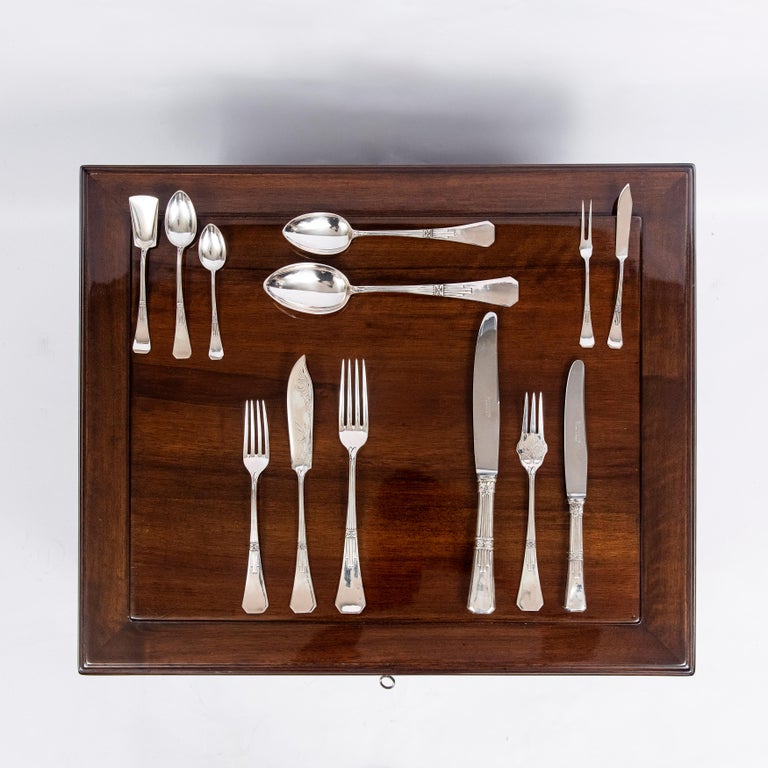 Silver 800 Cutlery Set for 12 People, Düsseldorf, Germany, Late 19th Century For Sale 6