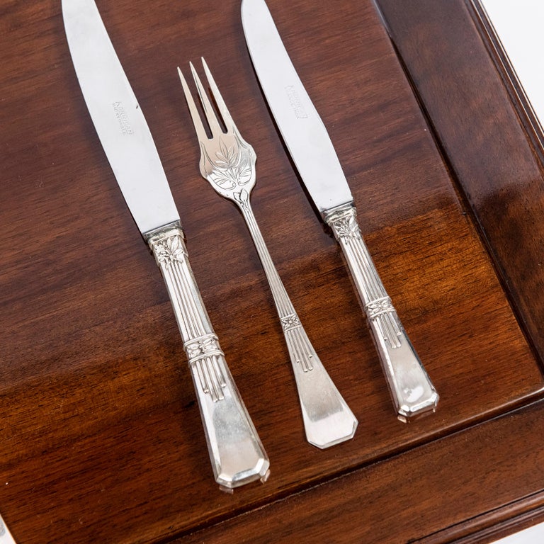 Silver 800 Cutlery Set for 12 People, Düsseldorf, Germany, Late 19th Century For Sale 7