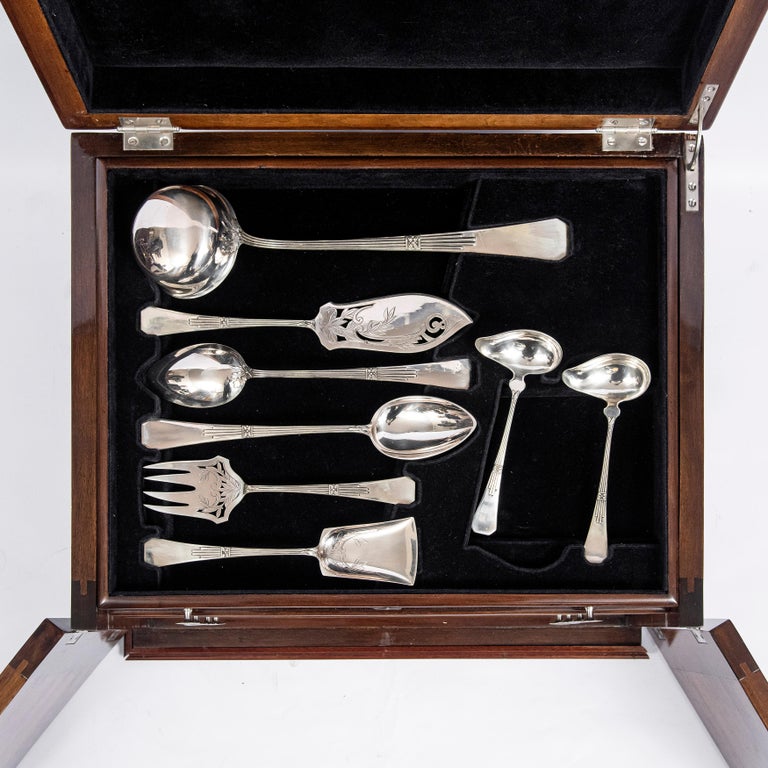 Silver 800 Cutlery Set for 12 People, Düsseldorf, Germany, Late 19th Century For Sale 1