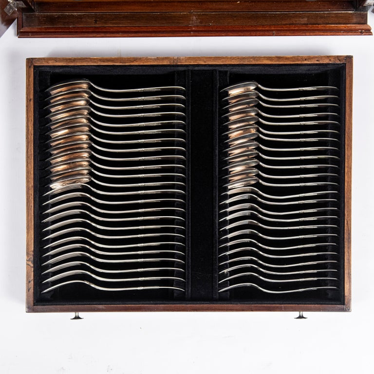 Silver 800 Cutlery Set for 12 People, Düsseldorf, Germany, Late 19th Century For Sale 4