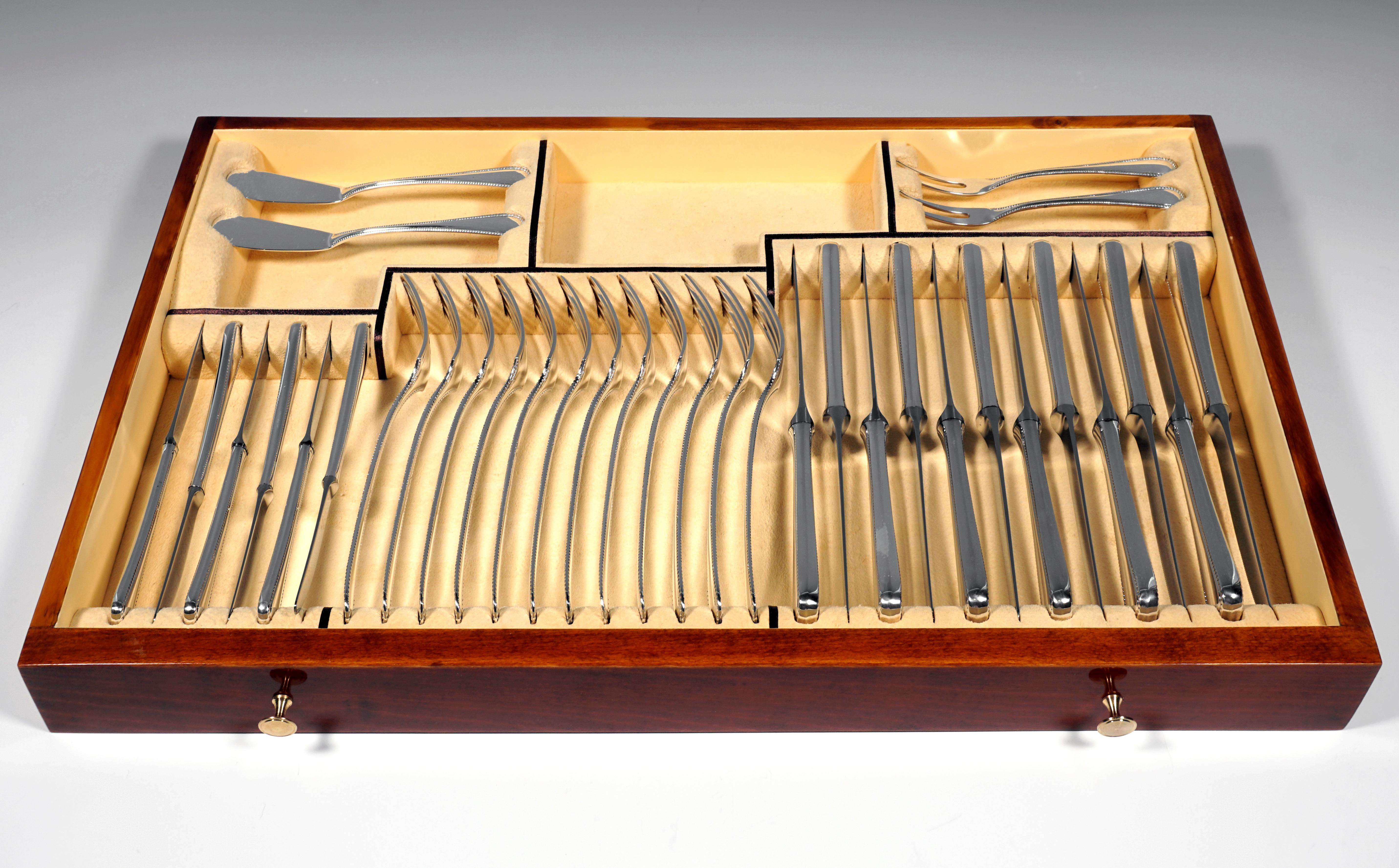 Hand-Crafted Silver Cutlery Set for 12 People in Showcase by Wilkens & Sons Germany, ca  1900