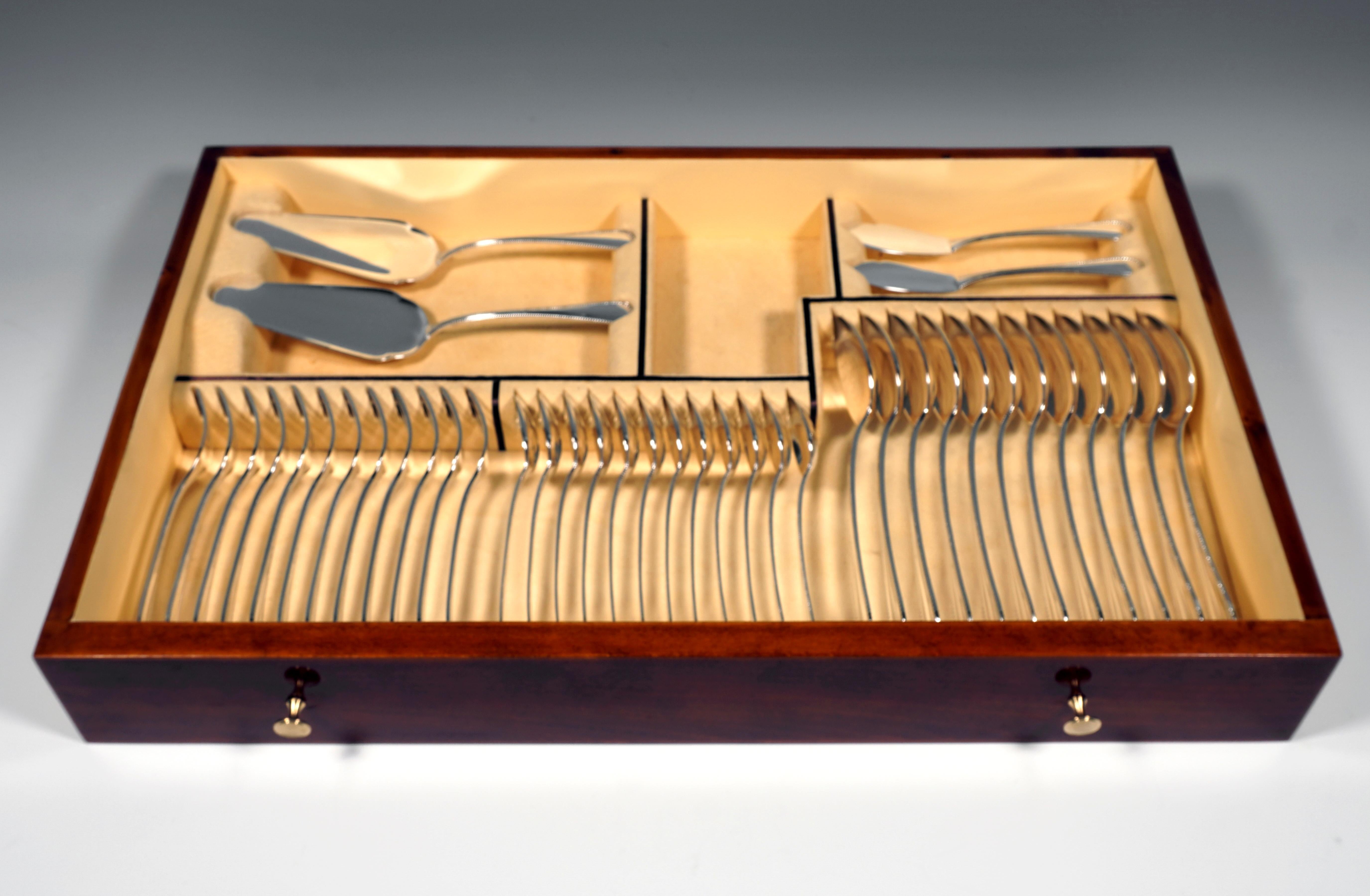 Early 20th Century Silver Cutlery Set for 12 People in Showcase by Wilkens & Sons Germany, ca  1900