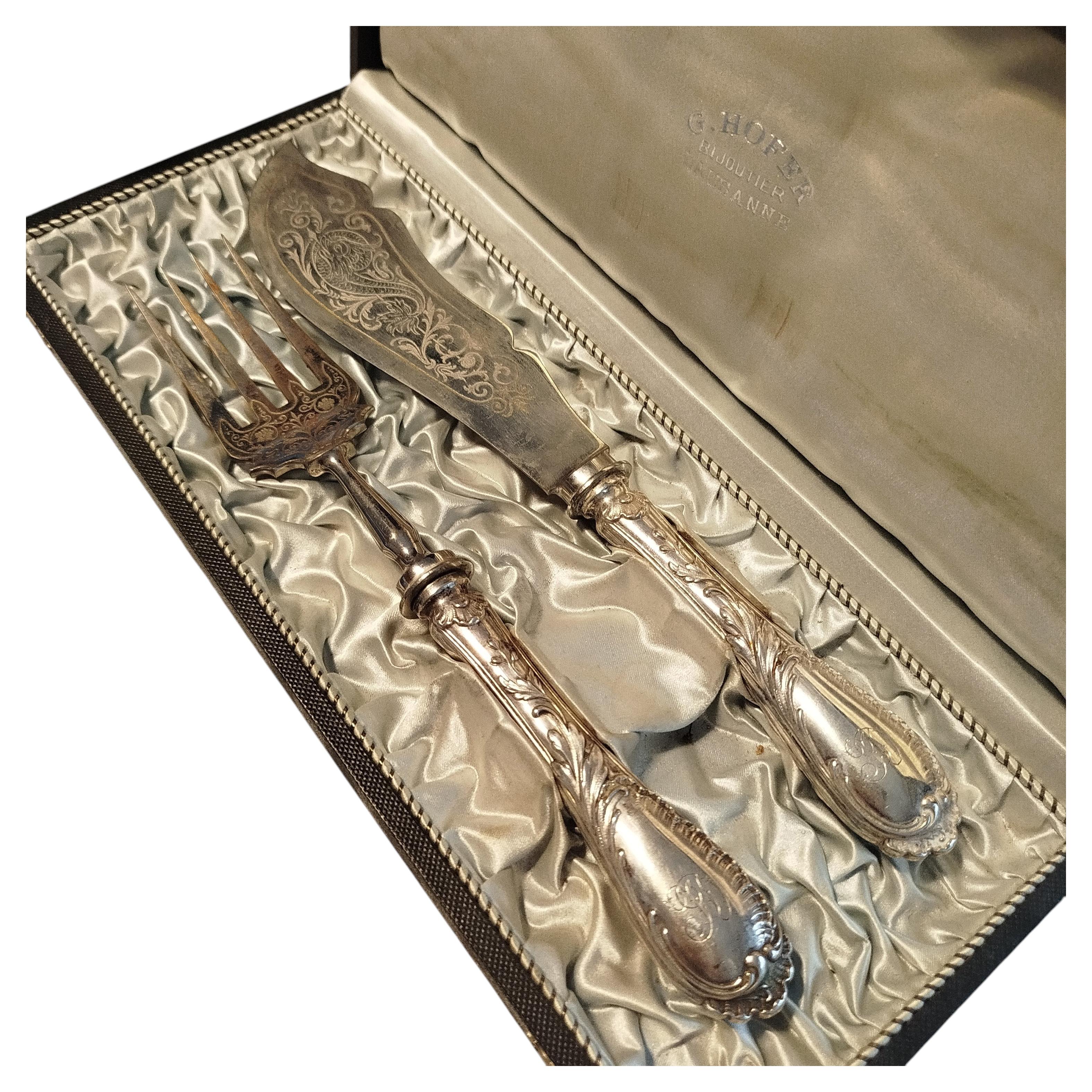 Silver Cutlery Set for Serving Fish - 19th Century