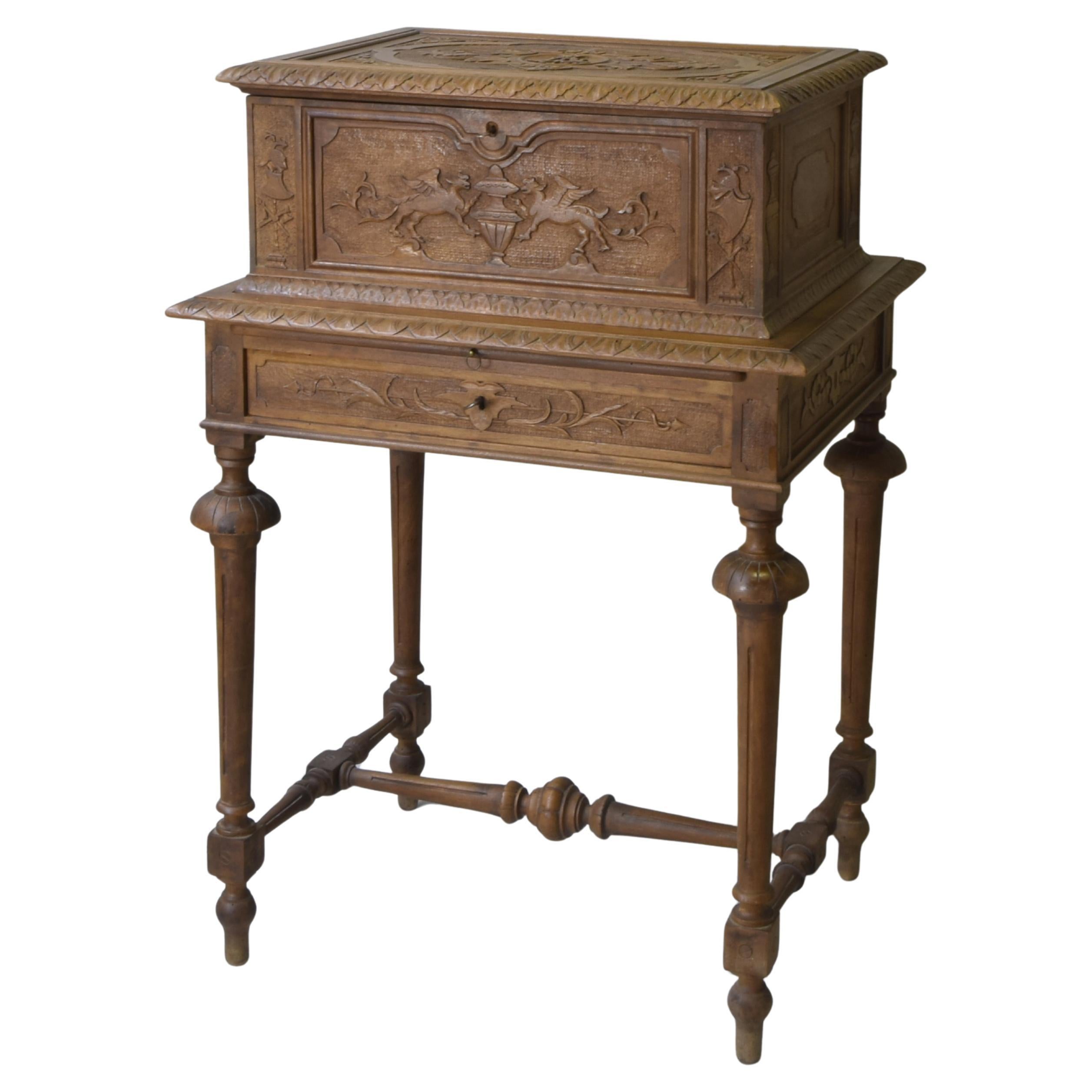 Silver cutlery set with carved wooden box (silversmith A.Cesa S.C., early 20th c