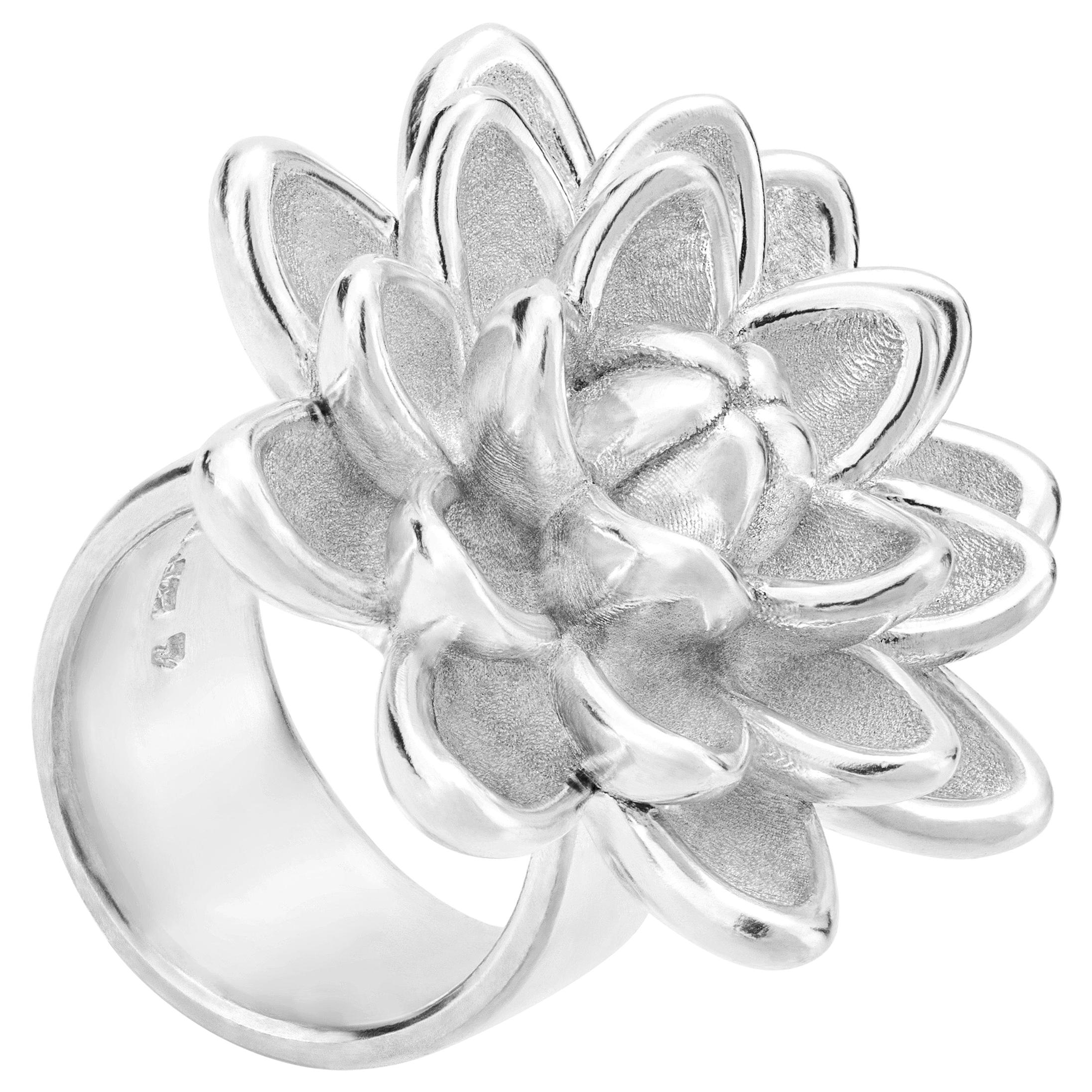 Silver Dalia Large Ring, size 60 For Sale