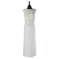 Silver damask sleeveless evening dress with sequin and beadwork Léa STUTZ