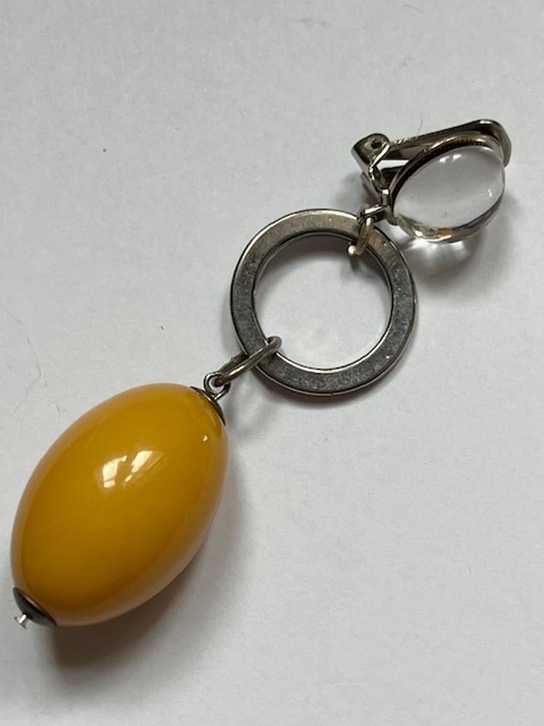 Silver Dangling Clip-on Earrings with Yellow Bakelite Pendant by Roger Scemama im Angebot 1