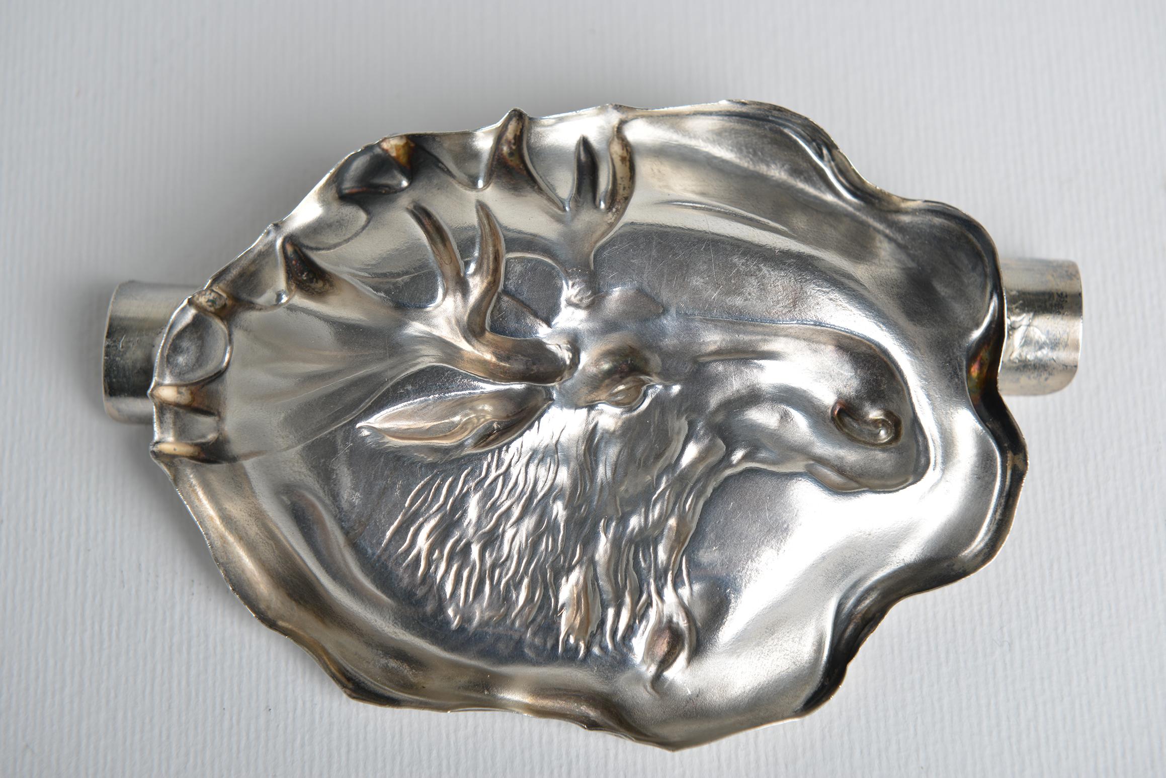 Arts and Crafts  Unusual Danish Silver Ashtray with Elk For Sale