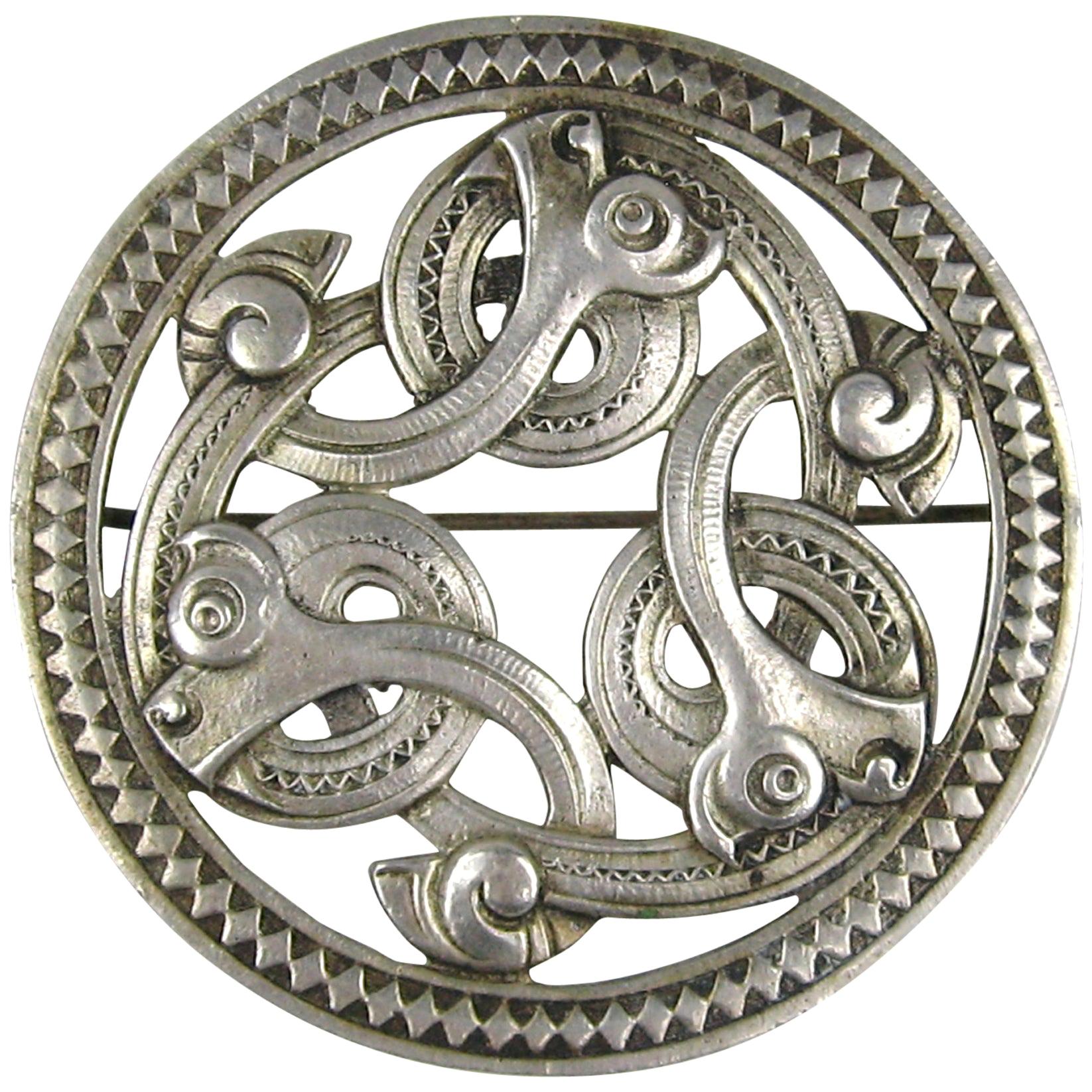Silver Danish Mid Century Modern Serpent Brooch Pin 