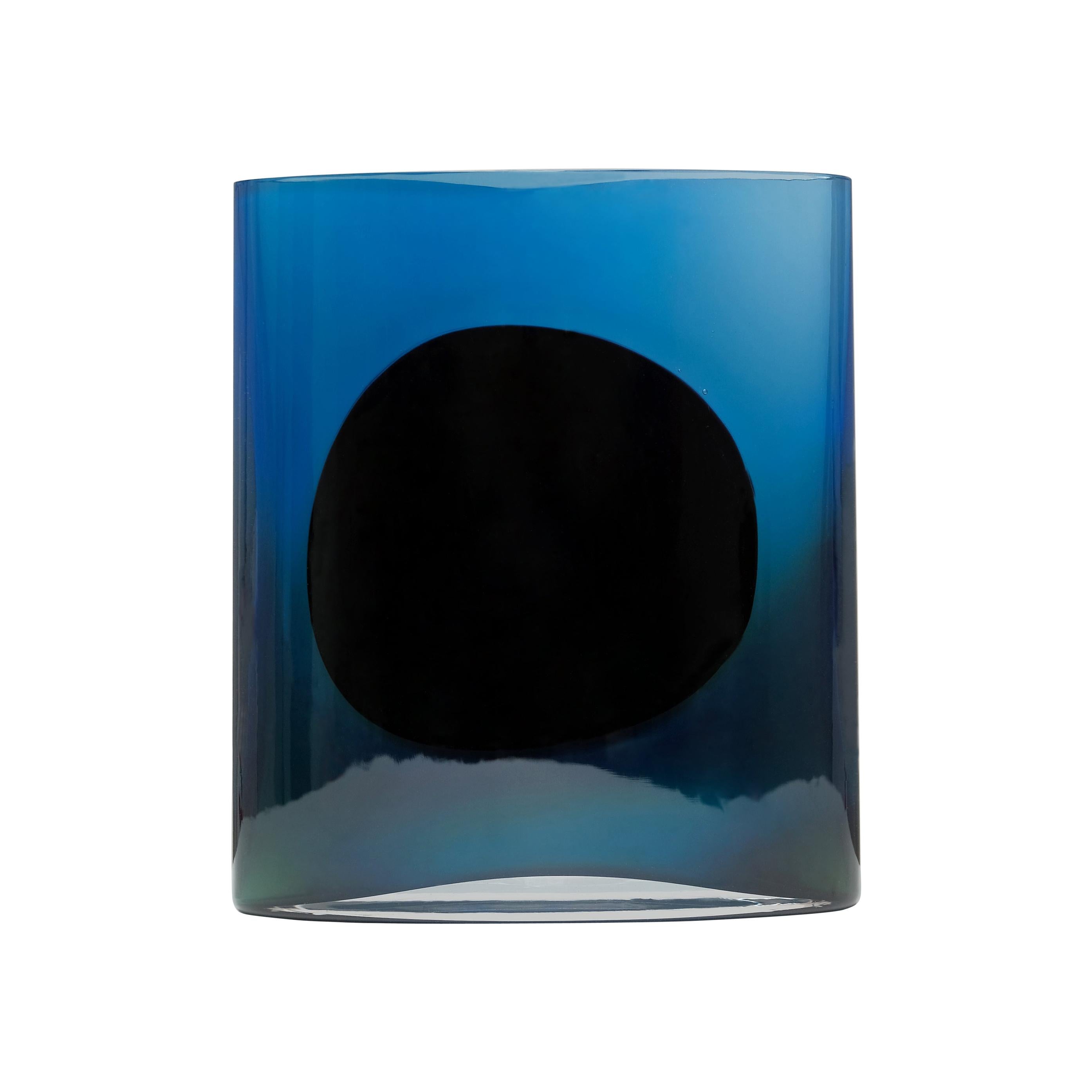 Silver Dark Blue Small Isla Glass Vase For Sale