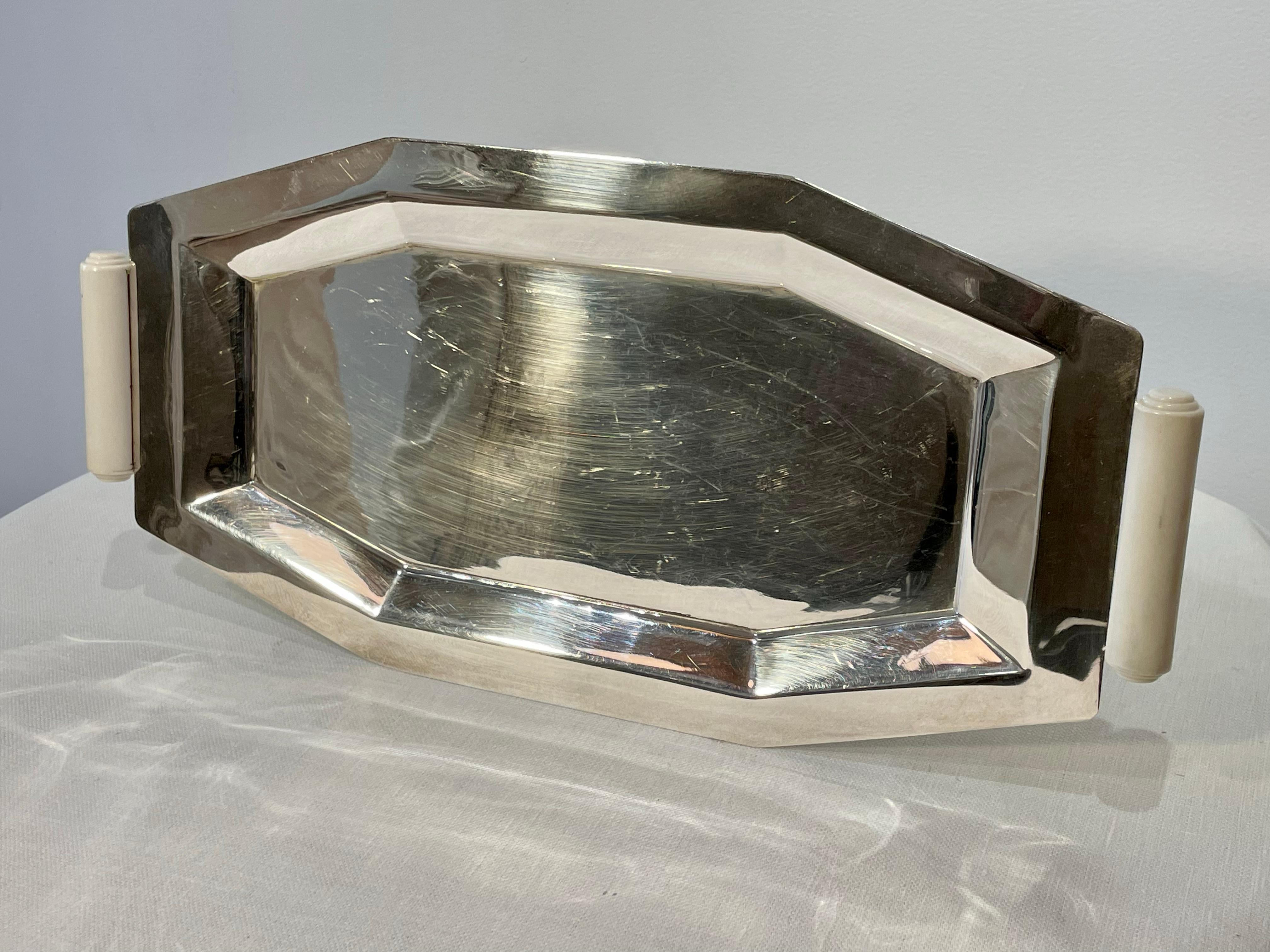 Beveled Silver Deco Tray For Sale
