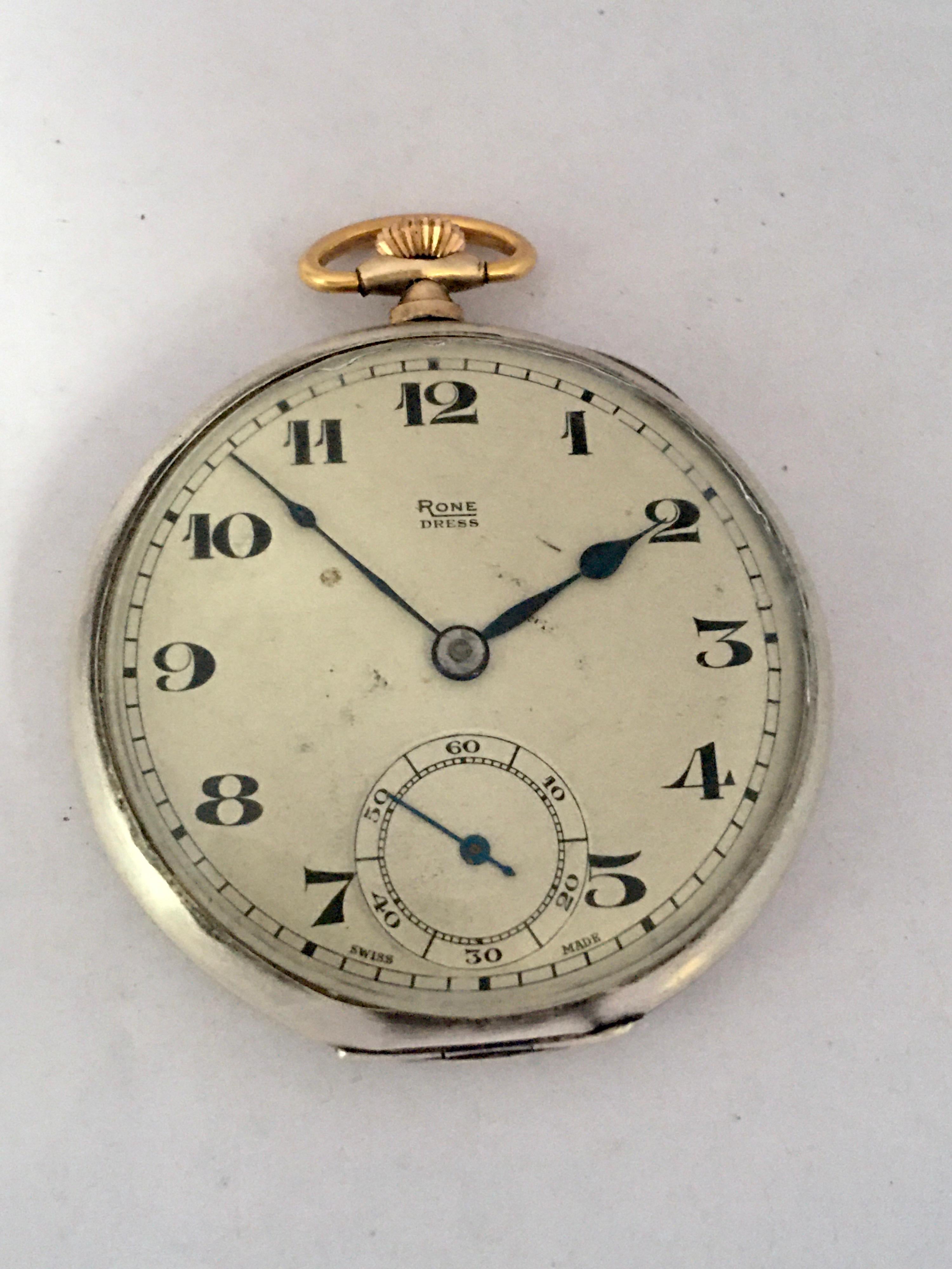 Silver Dennison Case RONE Dress Pocket Watch For Sale 6