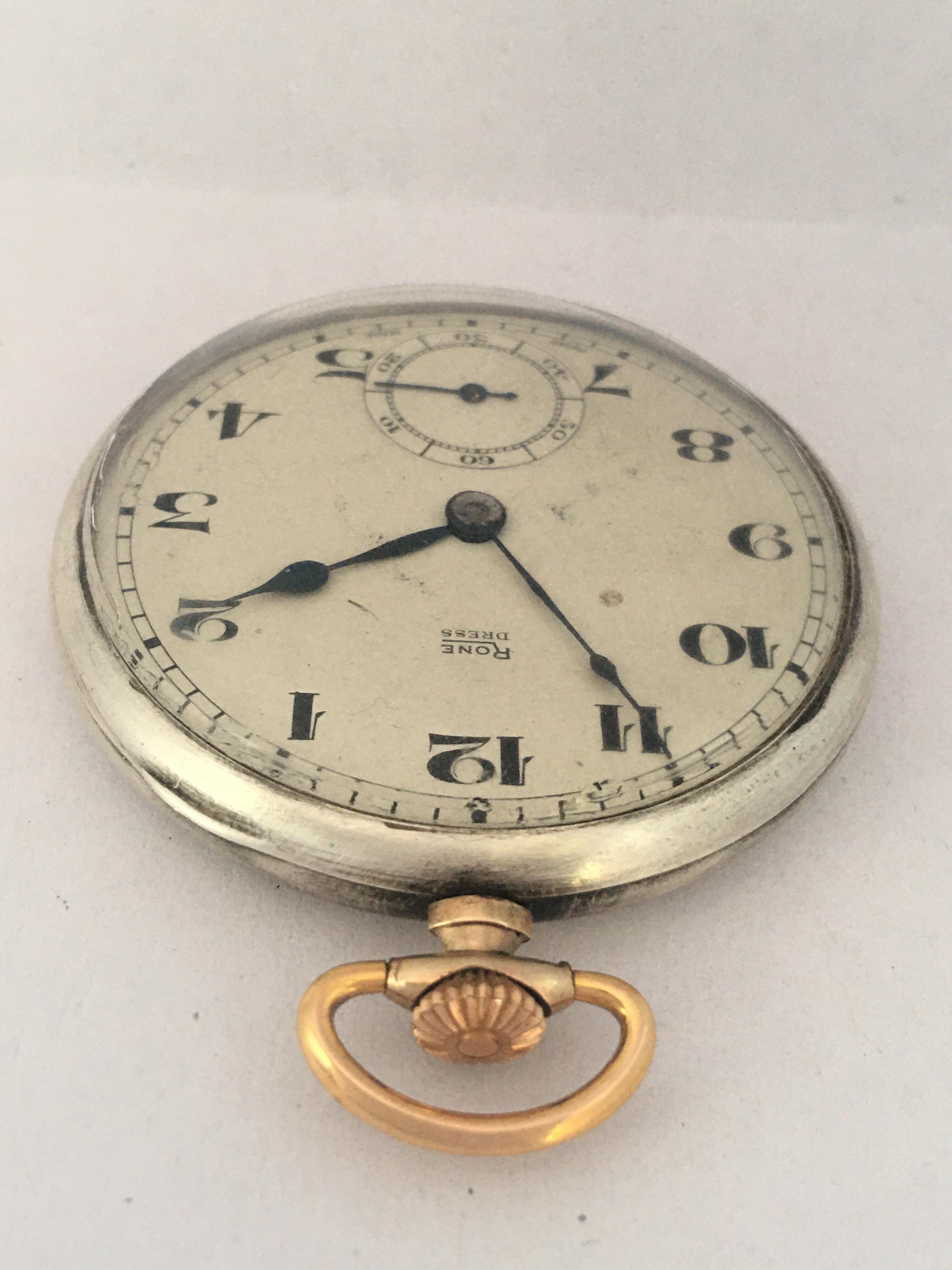 Art Deco Silver Dennison Case RONE Dress Pocket Watch For Sale
