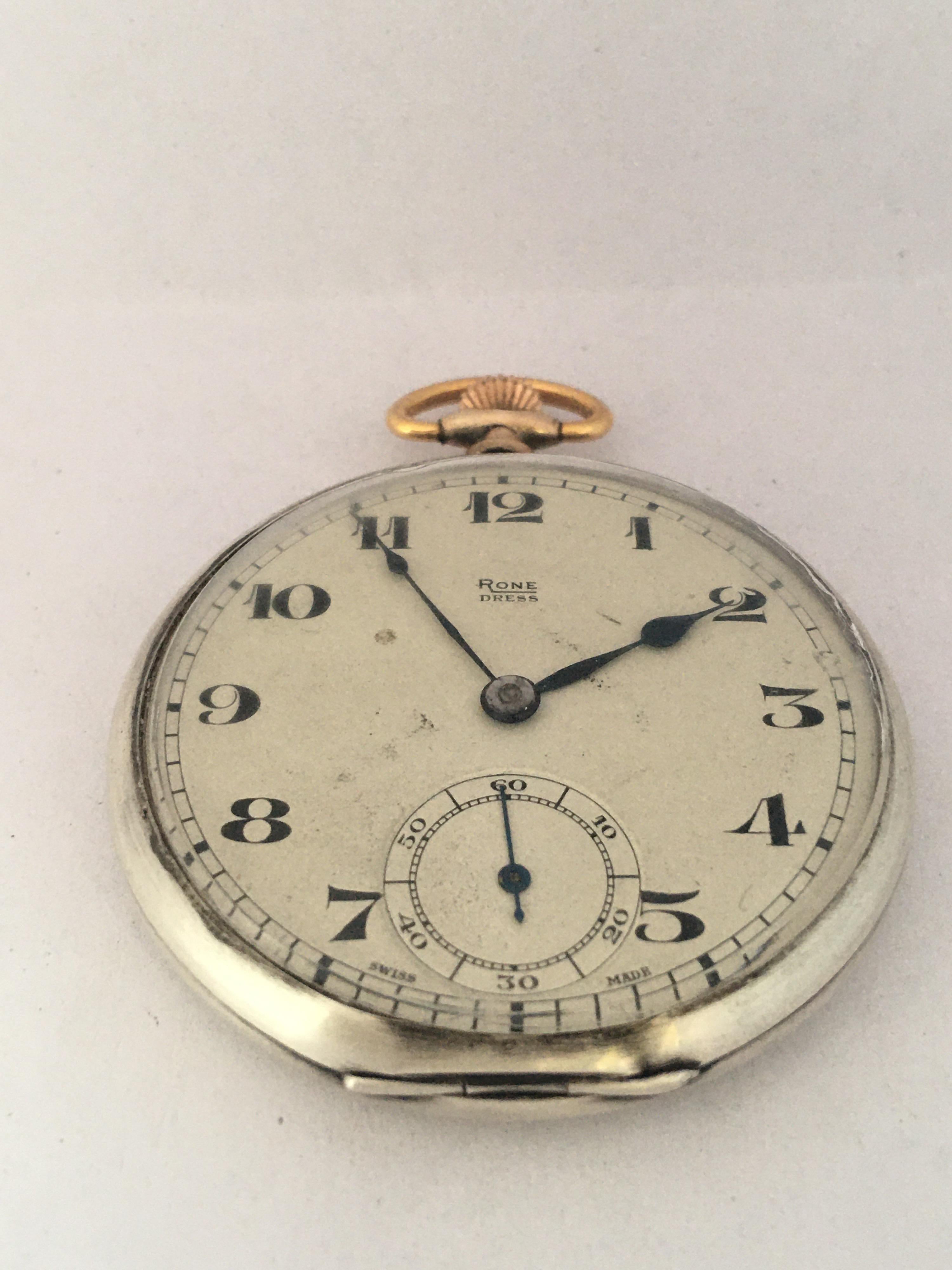 Silver Dennison Case RONE Dress Pocket Watch In Good Condition For Sale In Carlisle, GB