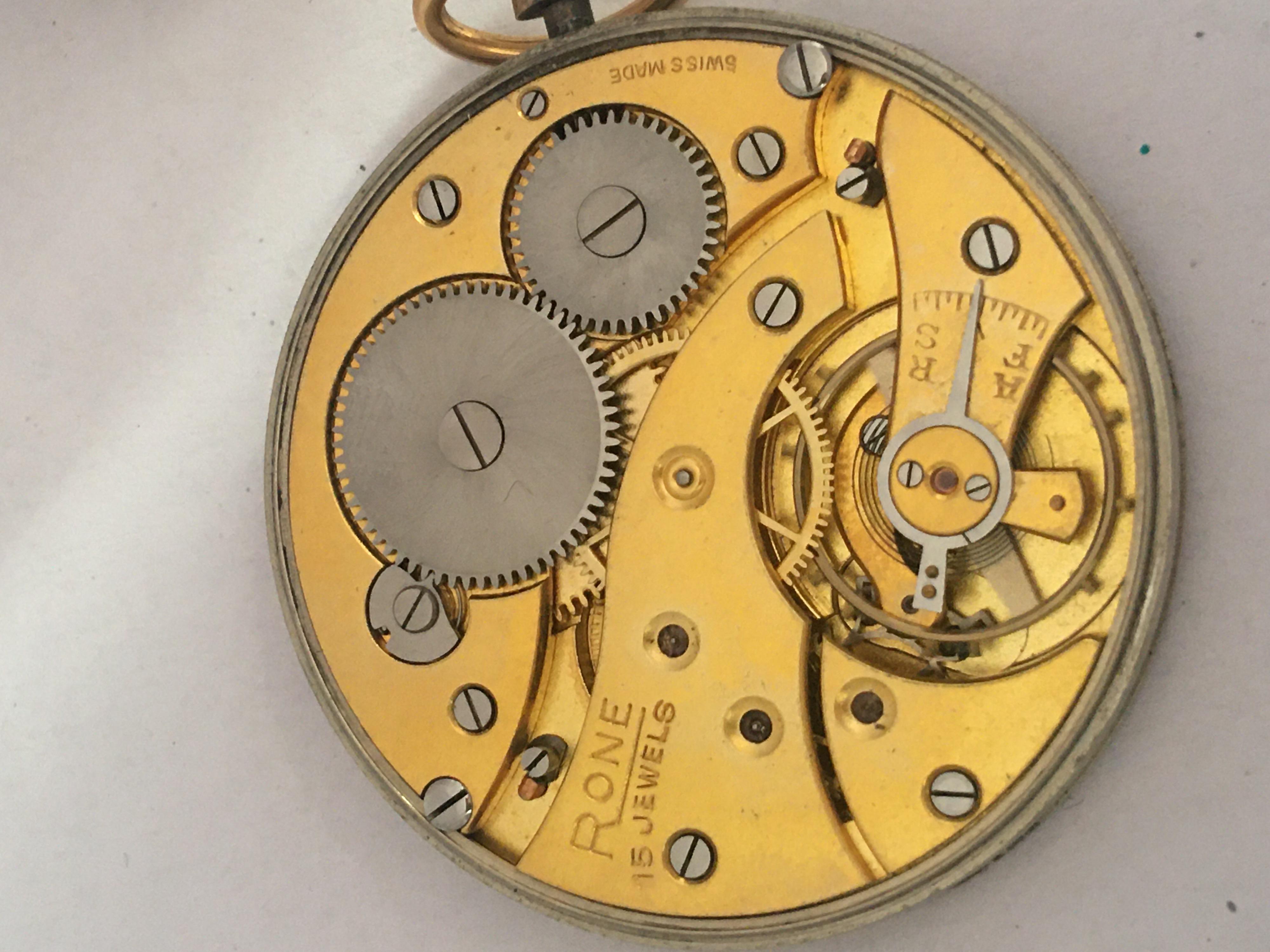 Silver Dennison Case RONE Dress Pocket Watch For Sale 4