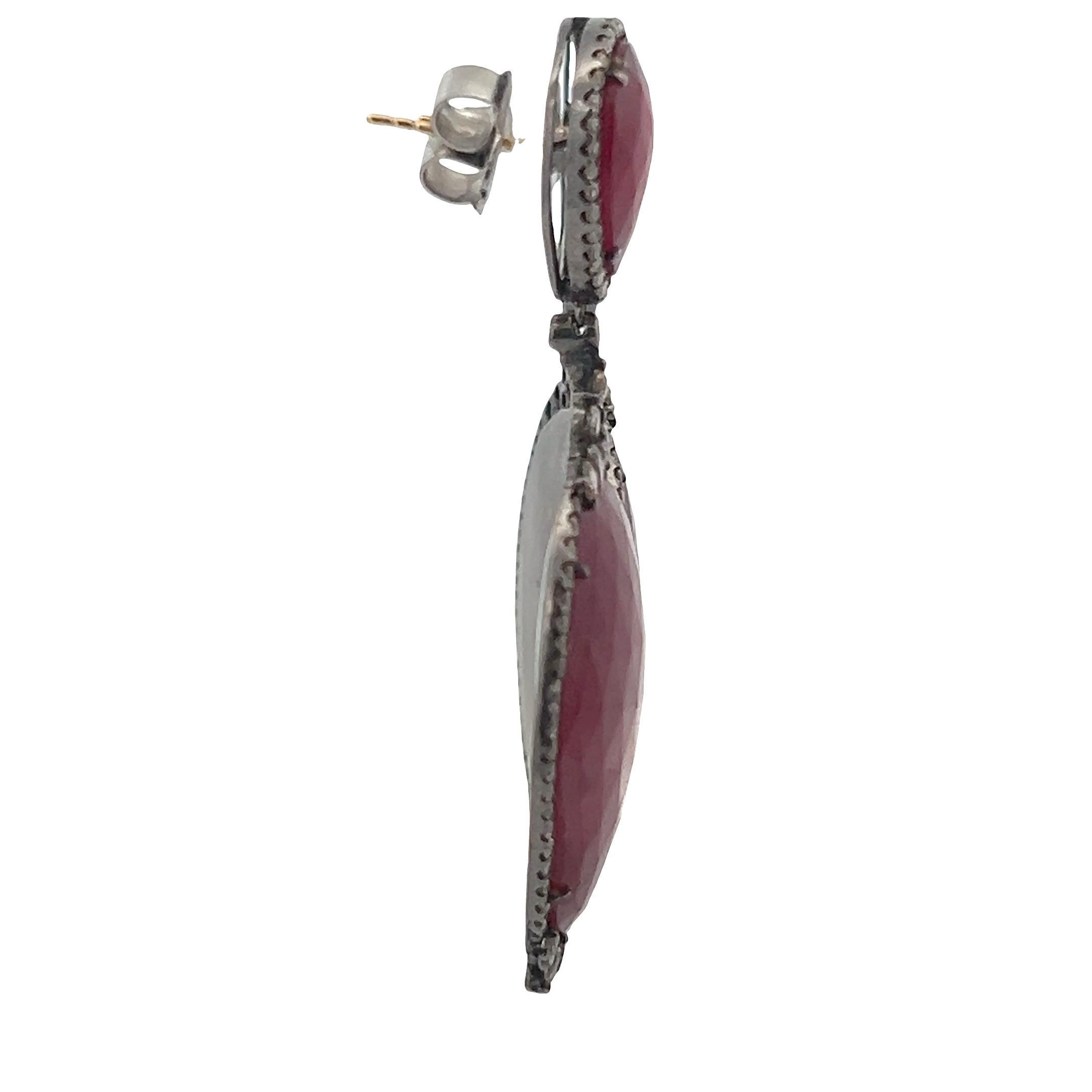 Boucles d'oreilles en argent avec diamants et rubis en vente 1