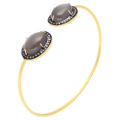 Bracelet jonc en argent sterling 925 avec diamants de 0,41 carat et pierre de lune de 12,30 carats