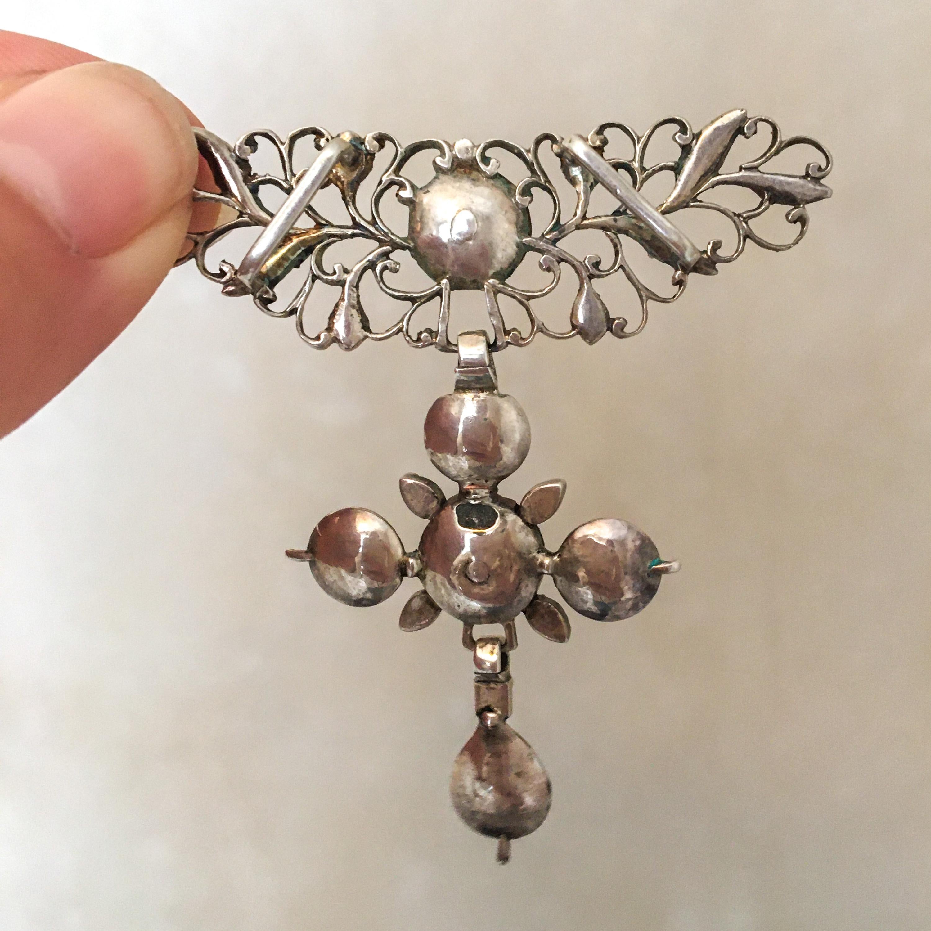 Antique Rose Cut Diamond and Silver Cross Pendant For Sale 3