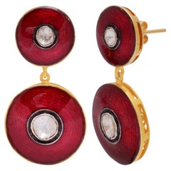 925 Sterling Silver 0.56cts Diamond & red enamble Earring