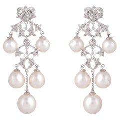 925 Sterling Silver 1.08cts Diamond & 75.14cts pearl Earring