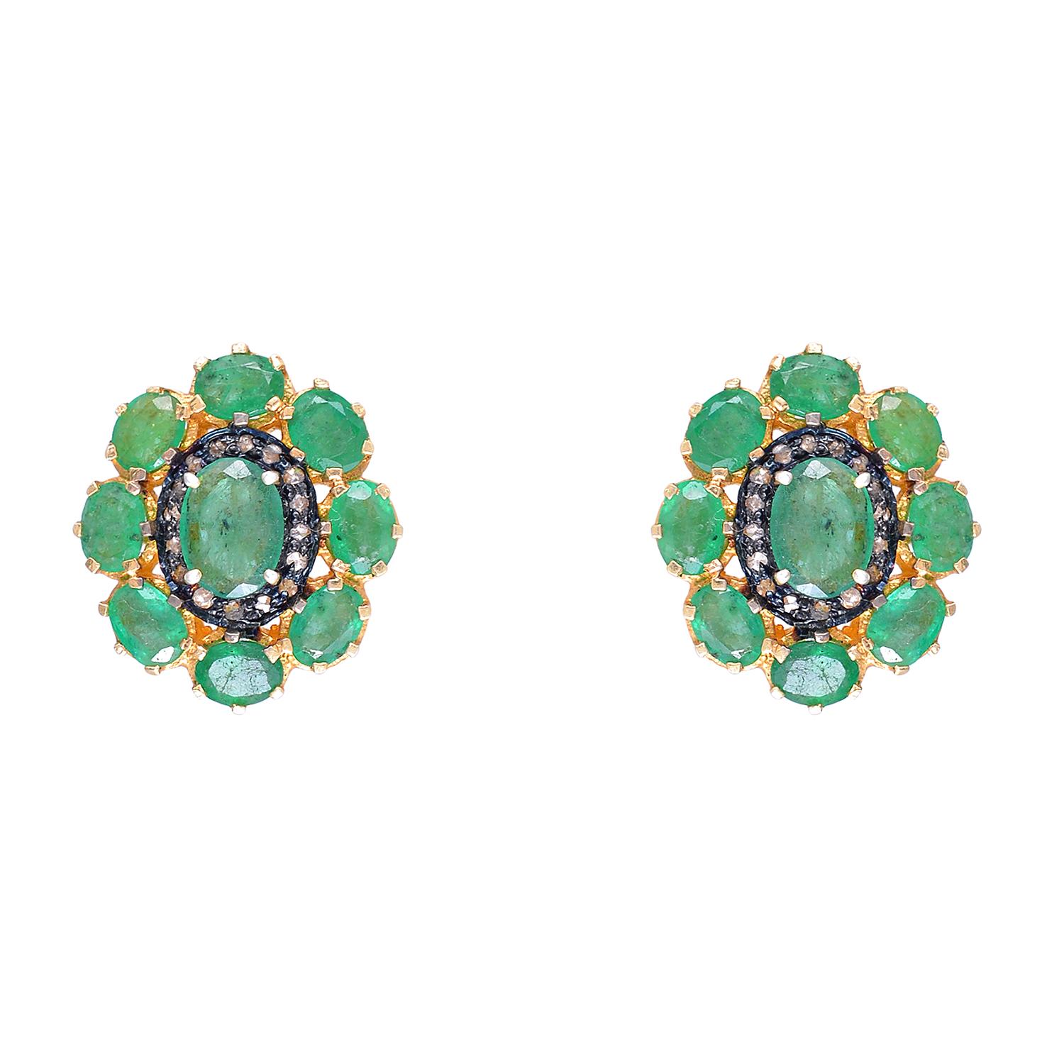 925 Sterling Silver 0.21cts Diamond & 5.11cts Emerald Earring In New Condition In jaipur, IN