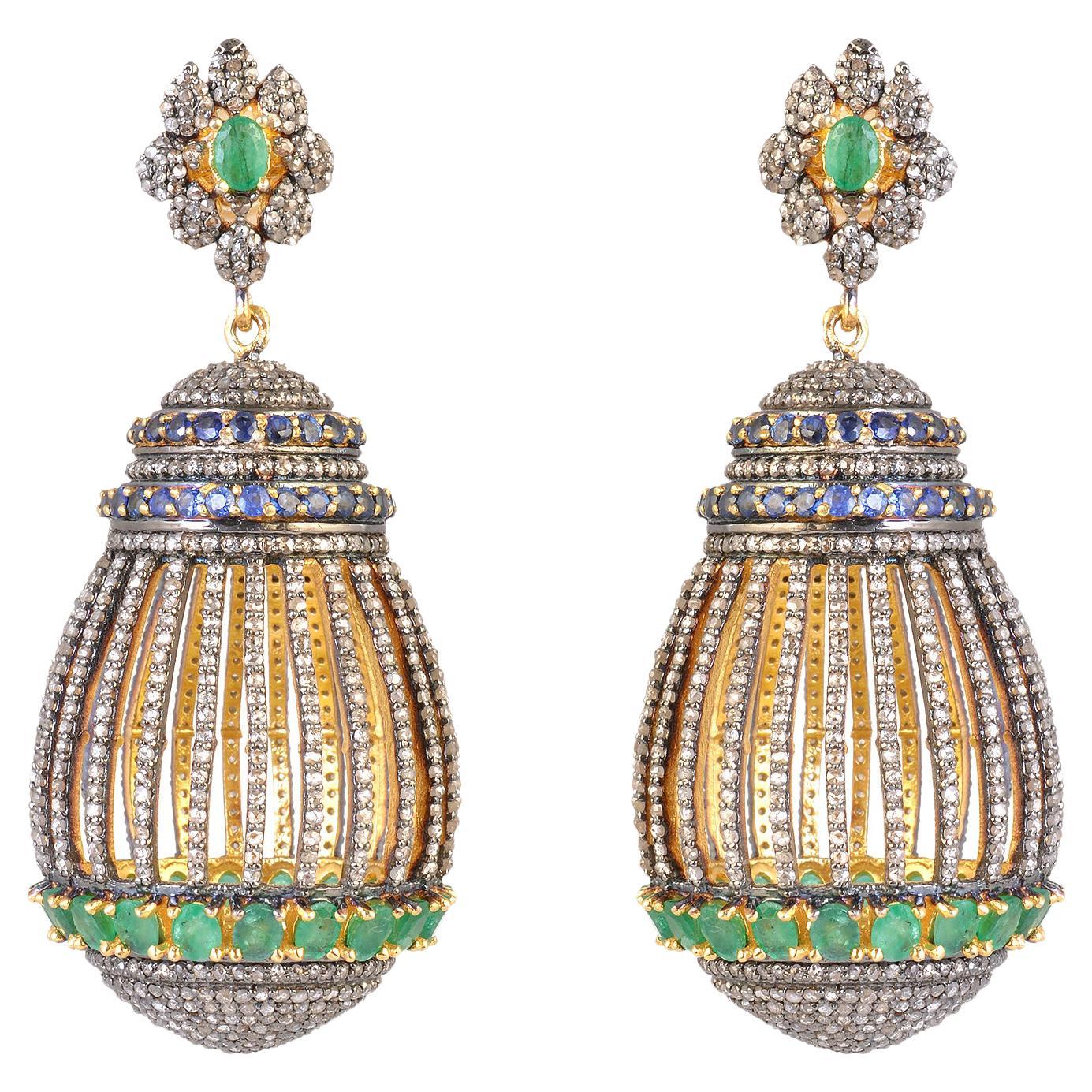 925 Sterling Silver 10.80cts Diamond
7.70cts Emerald 
4.75cts Sapphire Earring