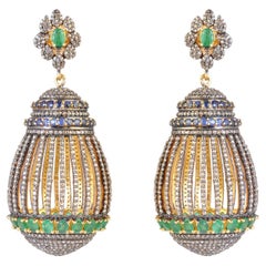 925 Sterling Silver Diamond Emerald Sapphire Earring