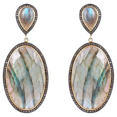 925 Sterling Silver 1.88cts Diamond & 70.65cts Labradorite Earring