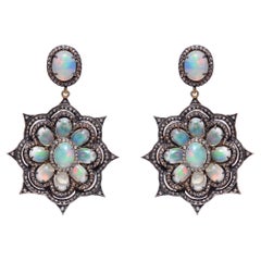 925 Sterling Silver 2.94cts Diamond & 14.35cts Opal Earring