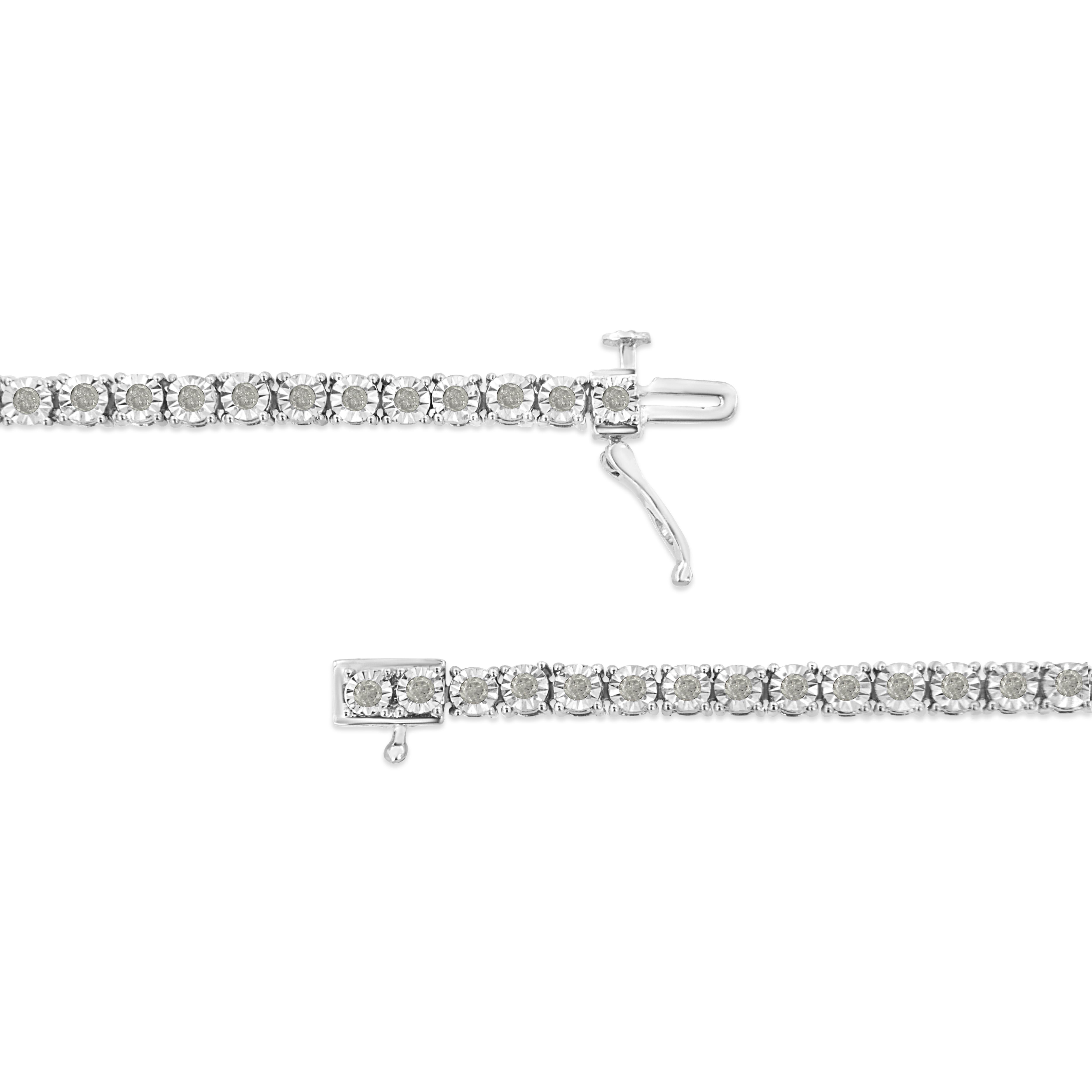Modern Silver Diamond Round Faceted Bezel Tennis Bracelet 6