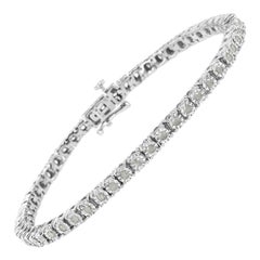 Silver Diamond Round Faceted Bezel Tennis Bracelet 6" Inches